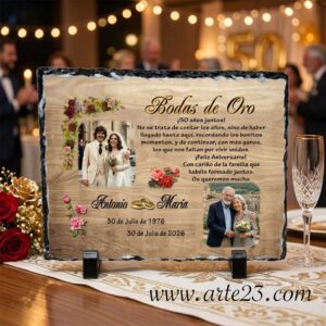 Pizarra de 15x20 centímetros para Aniversario de Boda de Oro