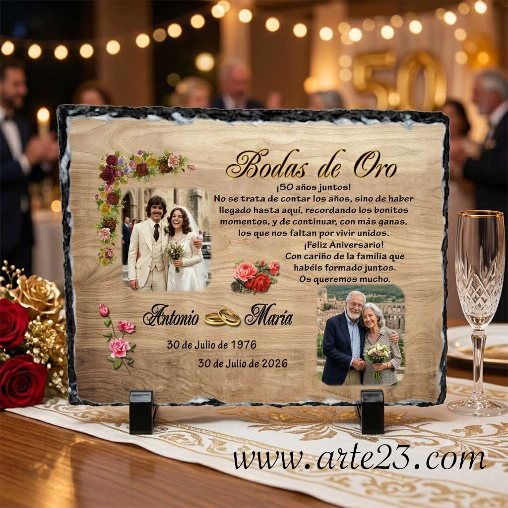 Pizarra de 15x20 centímetros para Aniversario de Boda de Oro