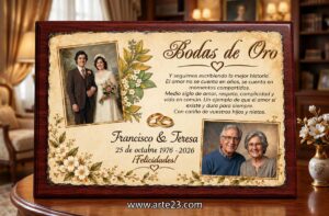 Pizarra de Bodas de oro con metopa de madera para colgar de la pared