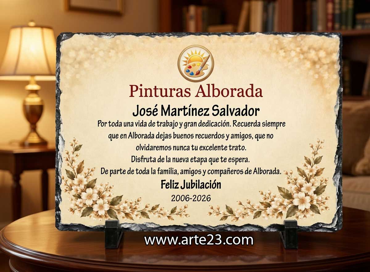 Pizarra conmemorativa personalizada para homenaje y jubilación